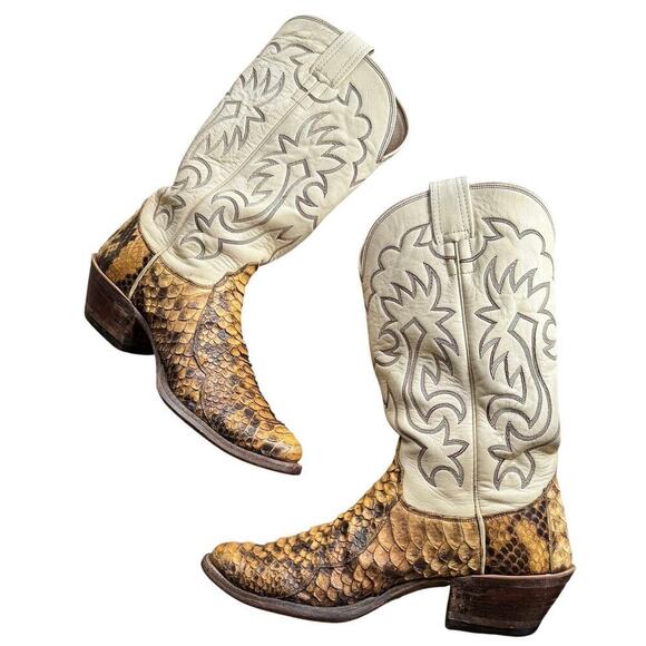 OLATHE BOOT CO. Two Tone Python Snakeskin Western Boot Sz 10B Cowboy Rodeo USA main image 7